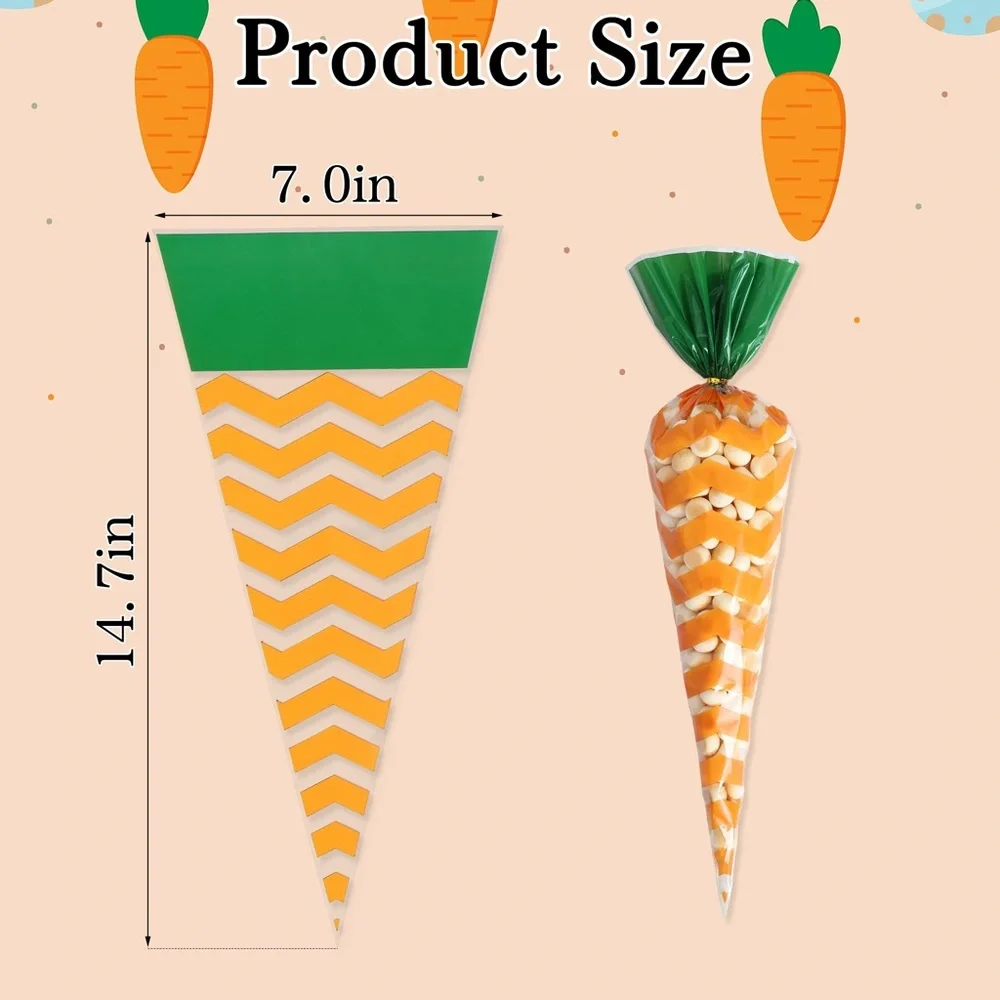 Easter Carrot Cone Party Favor Bags - Orange and Green